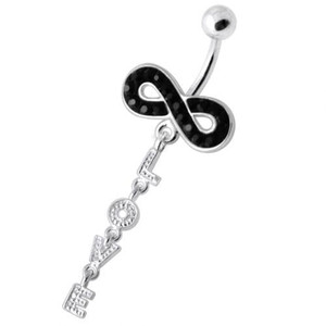 Infinity Love Jeweled Navel Belly Ring - Black