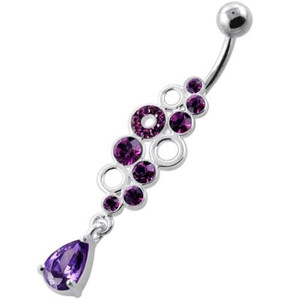Jeweled Bubbles Dangling Navel Belly Banana - Purple