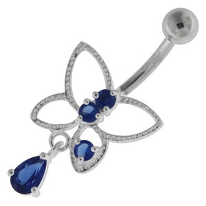 Jeweled Butterfly Cut out Navel Belly Button Ring - Dark Blue