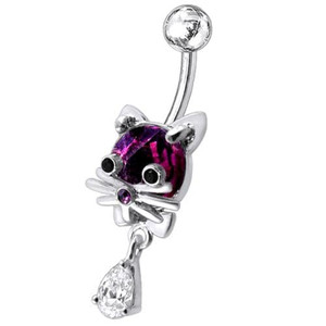 Jeweled Cat Dangling Navel Banana - Purple
