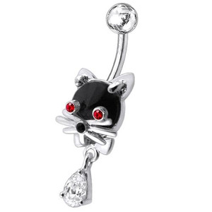 Jeweled Cat Dangling Navel Banana - black