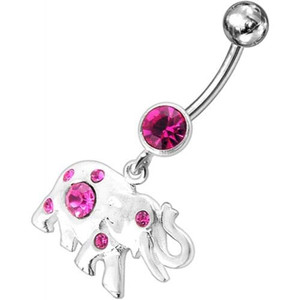 Jeweled Elephant Dangling Belly Ring - Pink