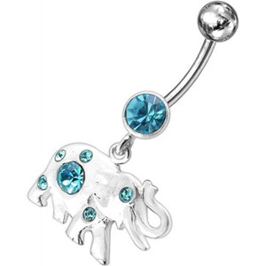 Jeweled Elephant Dangling Belly Ring - Aqua