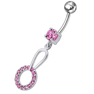 Jeweled Fancy Dangling SS Curved Navel Ring - Pink