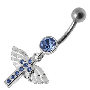 Jeweled Flying Cross Dangling Belly Ring - Lavender