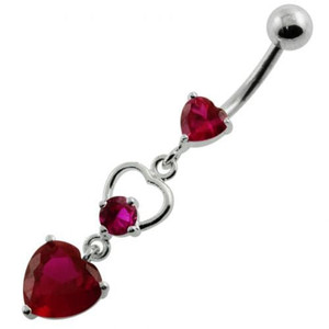 Jeweled Heart Cutout Navel Belly Piercing - Red