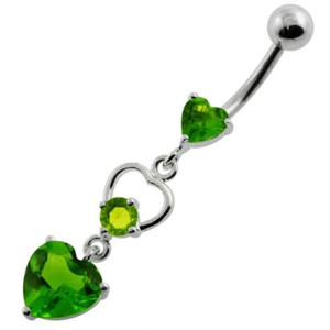 Jeweled Heart Cutout Navel Belly Piercing - Peridot