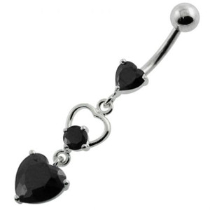 Jeweled Heart Cutout Navel Belly Piercing - Black