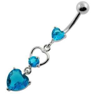 Jeweled Heart Cutout Navel Belly Piercing - Aqua