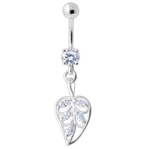 Jeweled Leaf Navel Belly Ring - Lavender