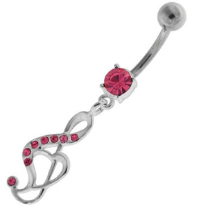Jeweled Music Note Navel Belly Button Ring - Pink
