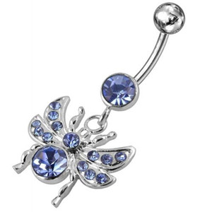 Jeweled flies Dangling Belly Ring - Lavender