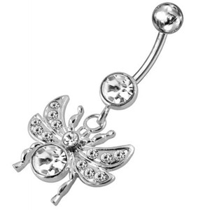 Jeweled flies Dangling Belly Ring - Clear