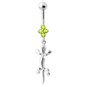 Lizard Belly Banana Dangling Navel Ring - Peridot