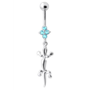 Lizard Belly Banana Dangling Navel Ring - Aqua