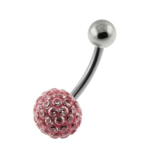 Multi Crystal Genuine CZ Belly Bar - 9mm / Pink