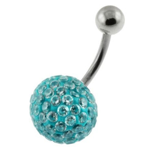 Multi Crystal Genuine CZ Belly Bar - 12mm / Aqua