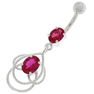 Multi Jeweled Joining Ring with stone Belly Button Ring - Red
