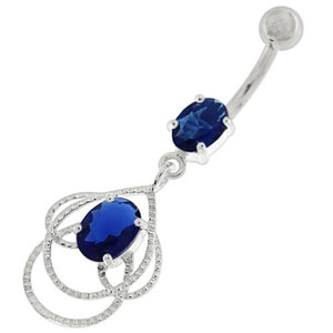 Multi Jeweled Joining Ring with stone Belly Button Ring - Dark Blue