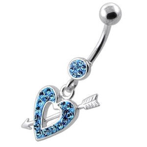 Multi Jeweled Heart and Arrow belly button ring - Lavender