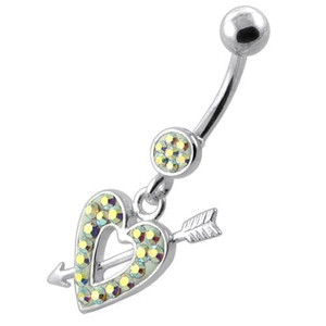 Multi Jeweled Heart and Arrow belly button ring - Rainbow