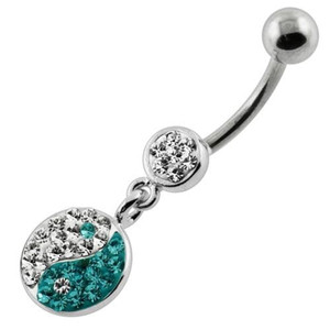 Multi Jeweled Ying Yang Navel Belly Piercing - Aqua