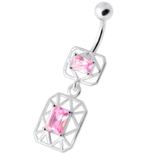 Rectangle Jeweled Navel Belly Banana - Pink