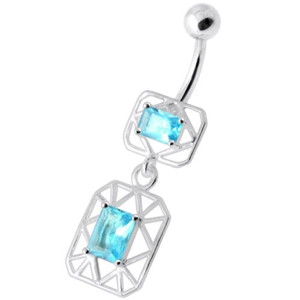 Rectangle Jeweled Navel Belly Banana - Aqua