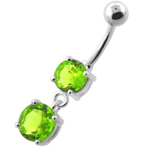 Round Jeweled Hanging Navel Belly Bar - Peridot