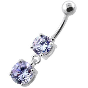 Round Jeweled Hanging Navel Belly Bar - Lavender