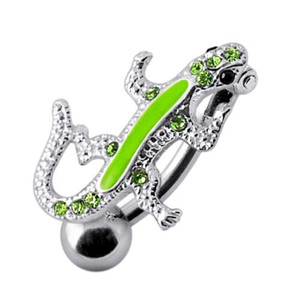 SS Fancy Jeweled Lizard Dangling Navel Ring - Peridot