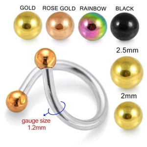 Surgical Steel Twisted Barbell with Anodised Ball - 12x2.5mm / Rose Gold