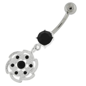 Swirl Flower Dangling Navel Belly Button Ring - Black