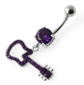 Silver Fancy GUITAR Dangling Navel Ring - Purple