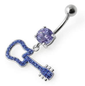 Silver Fancy GUITAR Dangling Navel Ring - Lavender