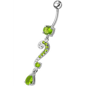 Silver Fancy Crystalline Teardrop Multi Gem Fancy Navel Ring - Peridot