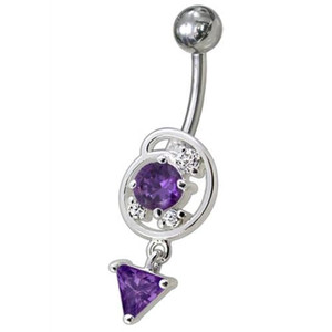 Silver Fancy Dangling Belly Navel Ring - Purple