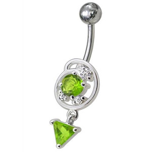 Silver Fancy Dangling Belly Navel Ring - Peridot