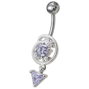 Silver Fancy Dangling Belly Navel Ring - Lavender