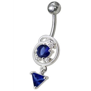 Silver Fancy Dangling Belly Navel Ring - Dark Blue
