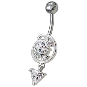 Silver Fancy Dangling Belly Navel Ring - Clear