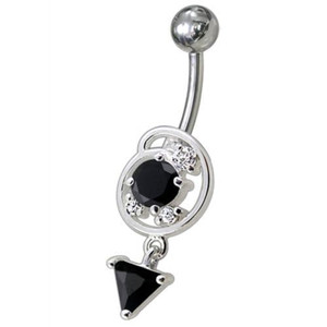 Silver Fancy Dangling Belly Navel Ring - black