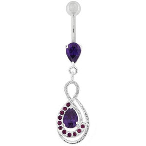 Tear Drop CZ with Fusion Infinity Dangling Belly Button Ring - Purple