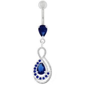 Tear Drop CZ with Fusion Infinity Dangling Belly Button Ring - Dark Blue