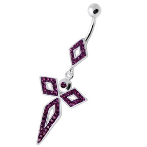 4 Diamonds Silver Navel Belly Bar - Purple
