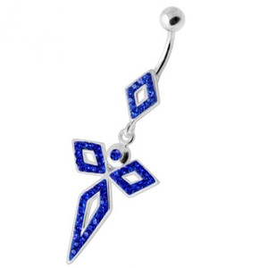 4 Diamonds Silver Navel Belly Bar - Dark Blue