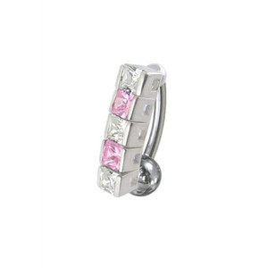 14 Gauge Fancy Gems Stone Dangling Reverse Nvel Ring Body Jewelry Ring - Pink