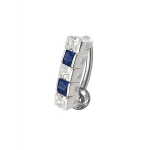 14 Gauge Fancy Gems Stone Dangling Reverse Nvel Ring Body Jewelry Ring - Dark Blue