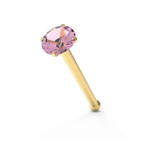 9ct Solid Yellow Gold with Colorful Crystal Stone Jeweled in Prong set Ball End Nose Stud - 2.5mm / Pink