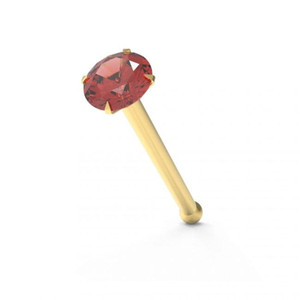 9ct Solid Yellow Gold with Colorful Crystal Stone Jeweled in Prong set Ball End Nose Stud - 2mm / Red